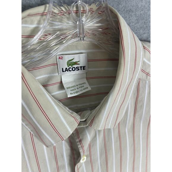 Men's Lacoste Button Up Long Sleeve Dress Shirt Size 42 Brown Striped - Picture 3 of 8